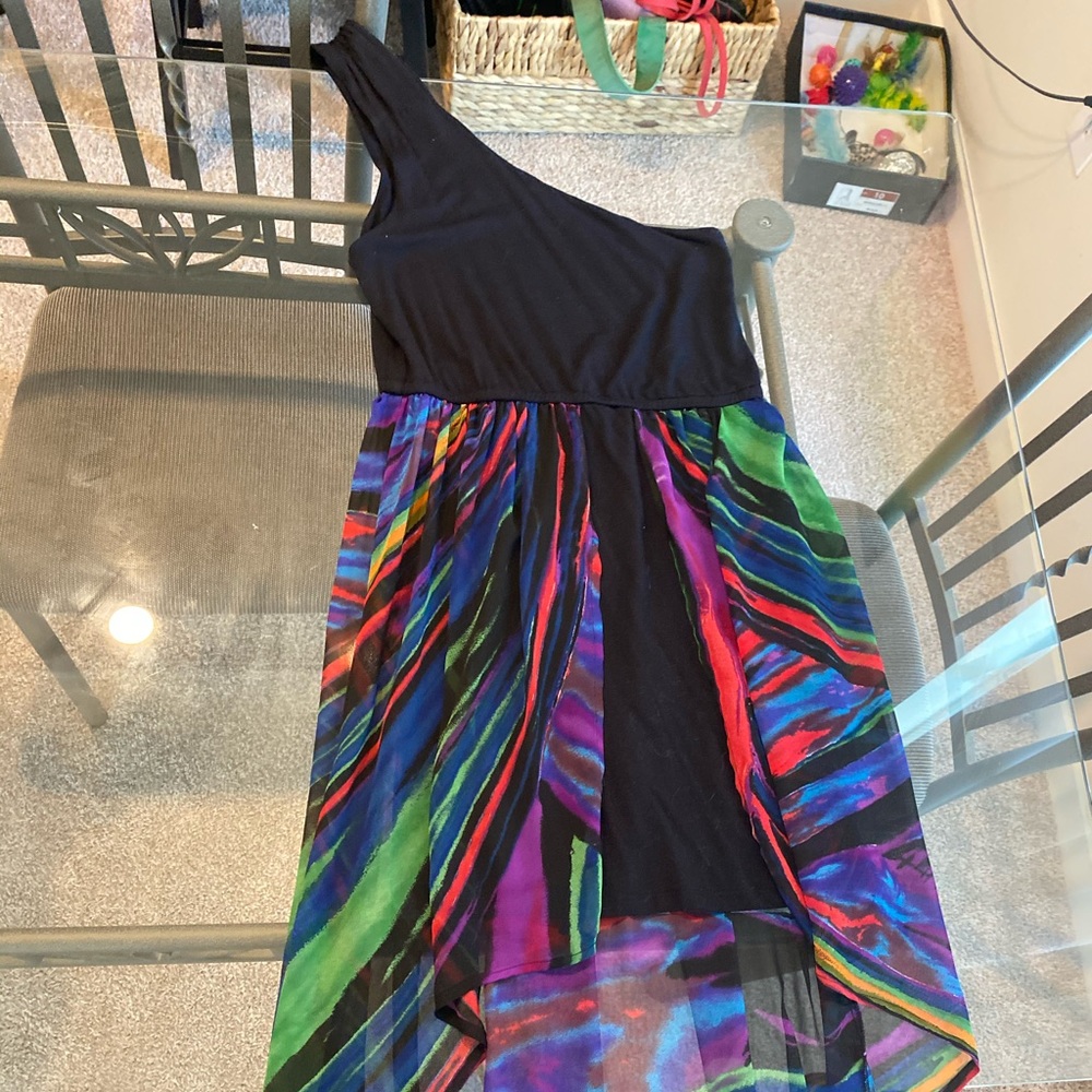 One Strap Black bodycon dress w/ colorful fabric